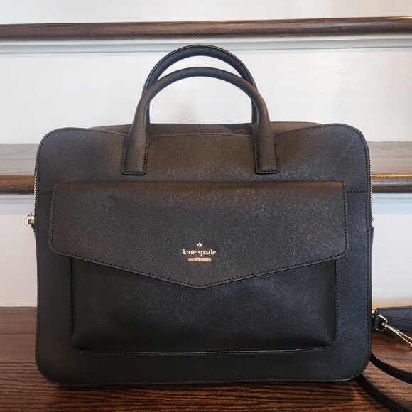 NEW-Kate Spade 100% Leather 13 Inch Double Zip Laptop Bag-Black - Picture 4 of 15